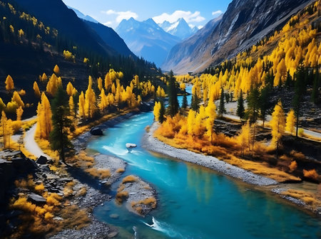 Mountain river in the autumn. Altai Republic, Siberia, Russiaの素材