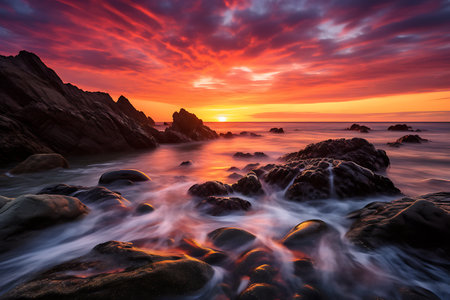 Beautiful seascape at sunset. Nature composition and vibrant colors.の素材