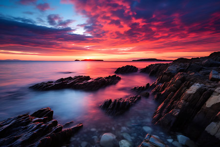 Beautiful seascape. Dramatic sunset over the sea.の素材