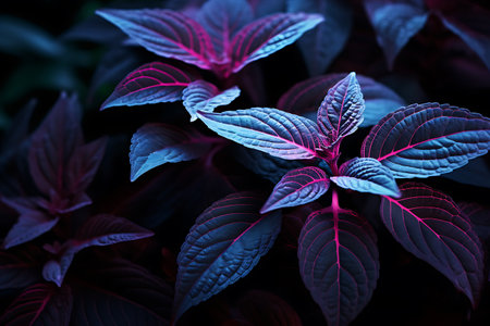 Close up of purple coleus leaves, natural background, selective focusの素材