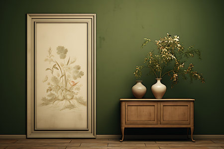 3d render of vase with flowers in front of the wallの素材