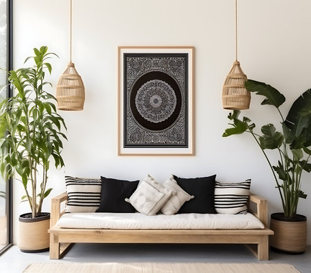 Mock up poster frame in modern living room interior, 3d renderの素材
