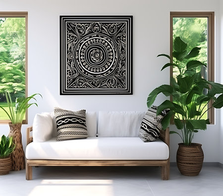 Interior of modern living room with white sofa and plants. 3d renderの素材