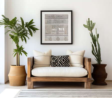 Interior of modern living room with sofa and plant, 3d renderの素材