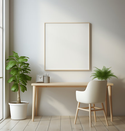 Mock up poster frame in modern interior background, 3D renderの素材
