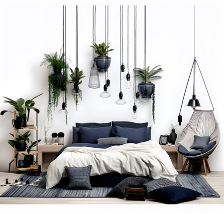 3D render of a modern bedroom interior design.の素材