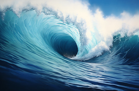 Blue ocean wave with white foam. 3D Rendering and illustrationの素材