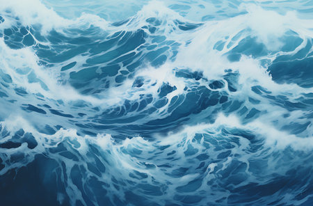 Blue sea wave background. Water surface texture. 3d render illustrationの素材