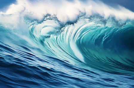 Blue ocean wave closeup. 3D Rendering, illustration.の素材