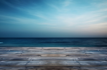 Wooden pier on the background of the sea and blue sky.の素材