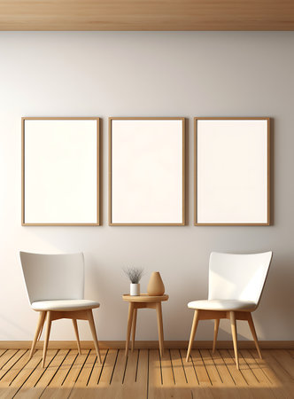 Mock up poster frame in interior background. 3D Illustrationの素材