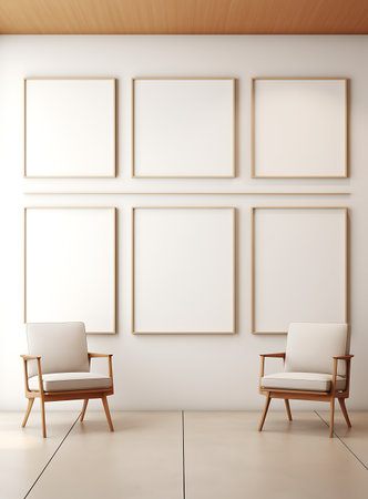 Modern interior with empty frames on wall. Mock up, 3D Renderingの素材