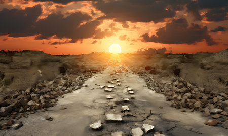 Sunset over the Dead Sea, Israel. 3d render.の素材