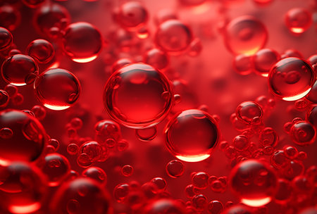 Red abstract background with air bubbles. 3d rendering, 3d illustration.の素材