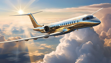 Airplane flying in the sky. 3d render. Business travel conceptの素材