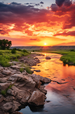 Sunset over the Mekong River, Ubon Ratchathani, Thailandの素材