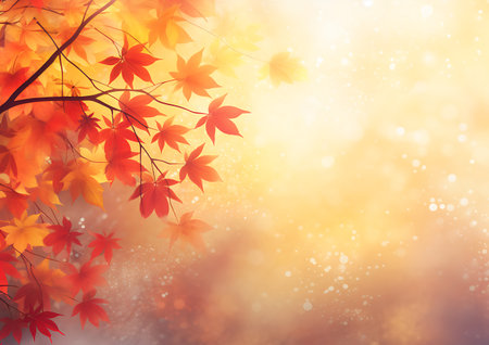 Maple leaves in autumn season. Abstract nature background with bokeh.の素材