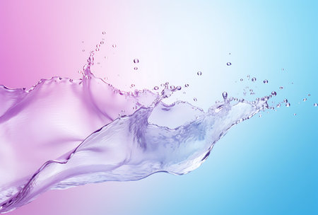 Splash of water on a blue and pink background. 3d renderingの素材