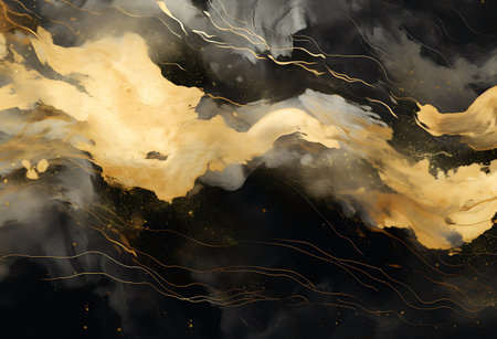 Gold marble texture with golden veins. Abstract background for design. Alcohol ink technique.の素材