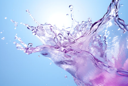 Splashes of water on a blue background. close-up.の素材