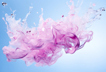 Splash of pink ink in water on blue background. Abstract backgroundの素材