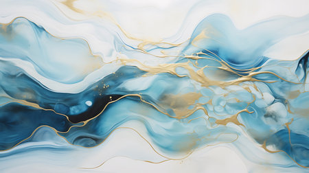 Marbled blue and gold abstract background. Liquid marble ink pattern.の素材