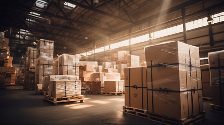 Forklift in warehouse. Cargo freight transportation and distribution warehouse.の素材