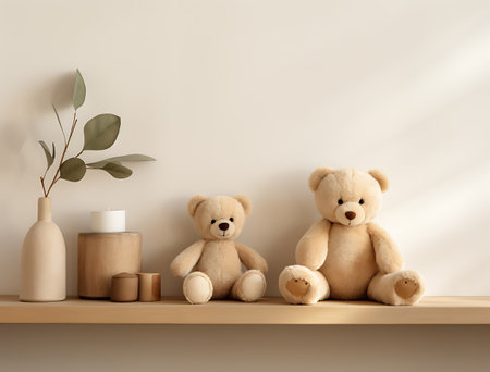 Teddy bears in scandinavian interior. 3d renderの素材