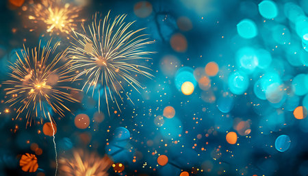 Colorful fireworks with bokeh background, Happy New Year and Merry Christmasの素材