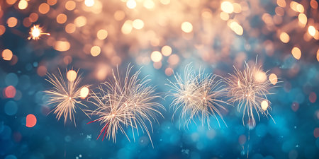 Colorful fireworks with bokeh background for New Year celebration.の素材