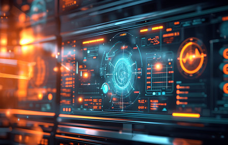 Futuristic HUD interface. 3d rendering toned image double exposureの素材