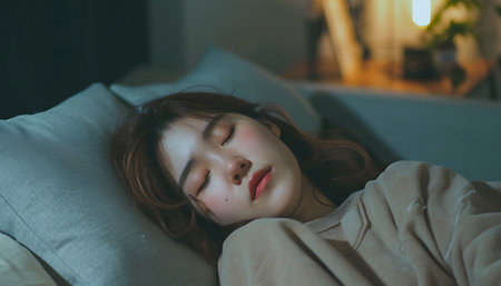 Beautiful young asian woman sleep on sofa in living room at homeの素材