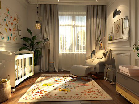 3d render of baby room interior with cot and rocking chairの素材