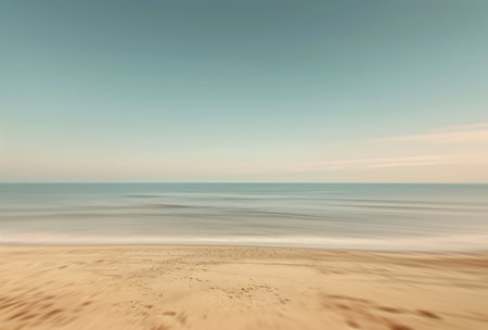 Beautiful seascape with sandy beach and blue sky. long exposureの素材