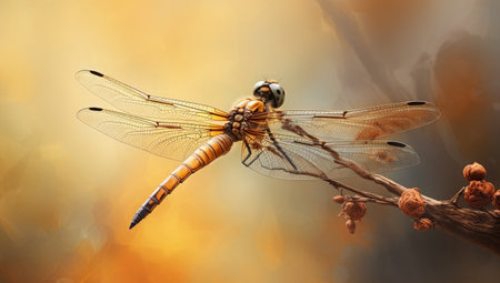 dragonfly on a branch on a background of the autumn landscape.の素材
