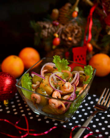 Shrimp and roasted potato salad on the New Year\\\\の写真素材