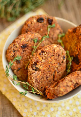 Lenten bean chops with seeds, nuts and raisinsの写真素材
