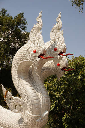 heads of Naka or Naga or serpent in buddhist temple in Thailandの写真素材