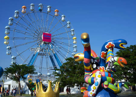 HUA HIN, THAILAND - JAN 02: Landscape of Santorini Park on Janaury 02, 2016 in Hua Hin. It becomes the most popular tourist destinations in Hua Hin, Thailand.のeditorial素材