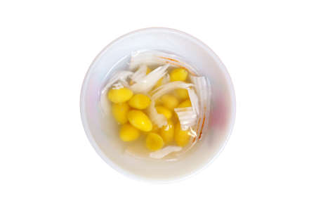 Traditional Thailand dessert yellow ginkgo nuts in sweet coconut waterの写真素材