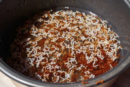 Fire ant or mod dang eggs, delicious Thai food ingredient from ant nest.の写真素材