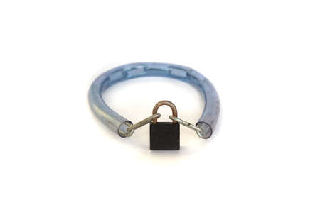 Bicycle cable chain key lock on white backgroundの写真素材