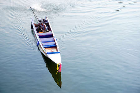 KANCHANABURI, THAILAND - APRIL 14,2016 traditional motor boat run on the river Kwai (Khwae) in Kanchanaburiのeditorial素材
