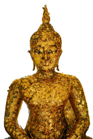 Golden buddha statue on white backgroundの写真素材
