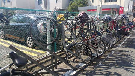 TOKYO, JAPAN - October 09, 2015: Bike parking in Tokyo. 127 million people in Japan have 72 million bicycles.のeditorial素材
