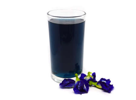 Butterfly pea flowers juice on white backgroundの写真素材
