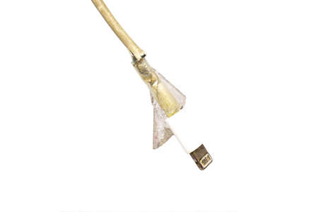 Broken mobile charger battery with transparent tape. included clipping pathの写真素材