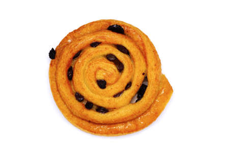 cinnamon raisin bread roll on white backgroundの写真素材