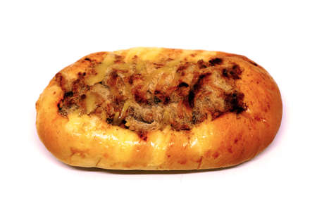 bread fill dried shredded pork and salt egg yolk on white backgroundの写真素材