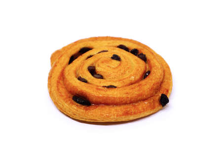 cinnamon raisin bread roll on white backgroundの写真素材